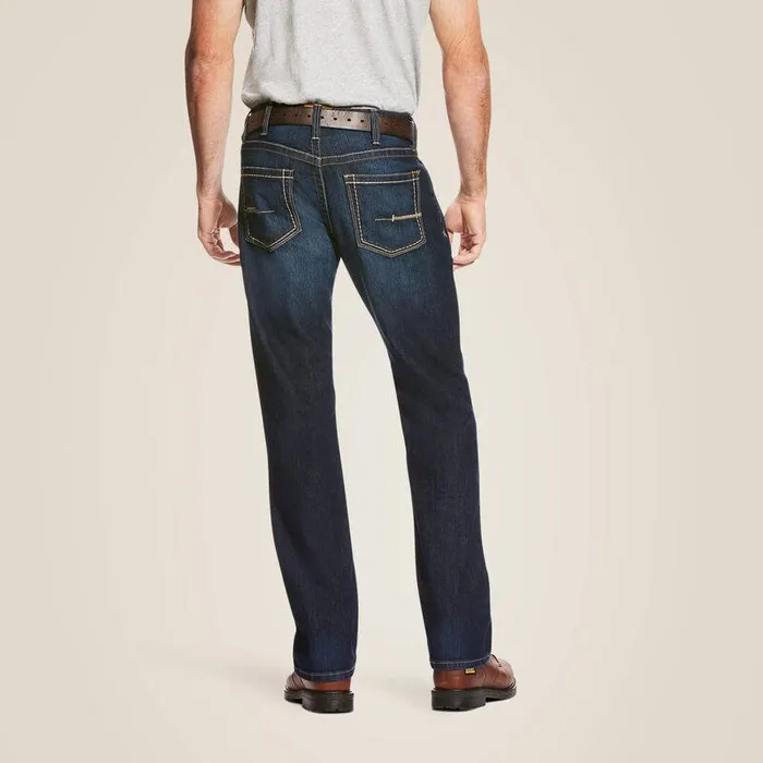 Men Denim Ariat Rebar M4 Low Rise DuraStretch Edge Boot Cut Jean Maritime