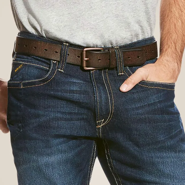 Men Denim Ariat Rebar M4 Low Rise DuraStretch Edge Boot Cut Jean Maritime