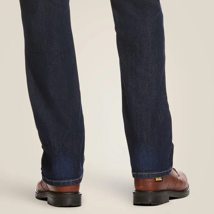 Men Denim Ariat Rebar M4 Low Rise DuraStretch Edge Boot Cut Jean Maritime