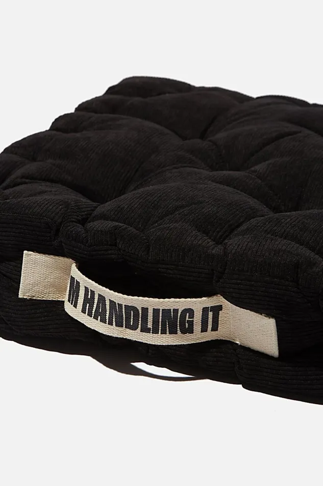 Men Gifting Cotton On Floor Cushion Black Corduroy