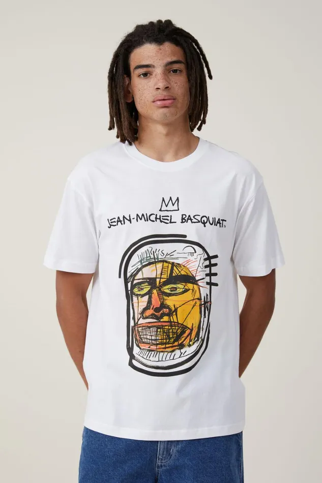 Men Graphic TShirts Cotton On Basquiat Loose Fit TShirt Lcn Bsq Whitealert