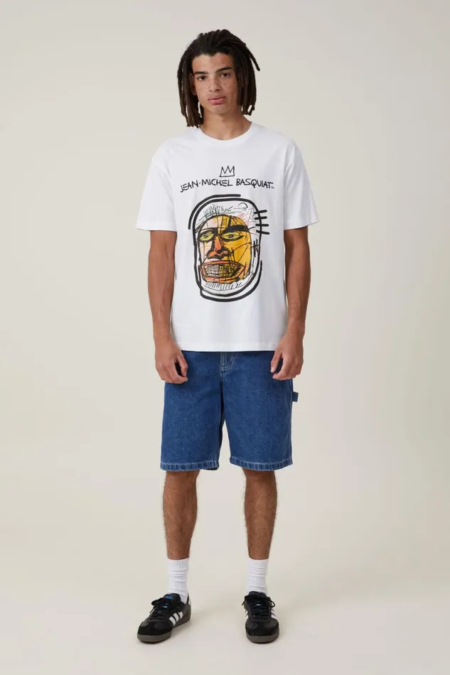 Men Graphic TShirts Cotton On Basquiat Loose Fit TShirt Lcn Bsq Whitealert