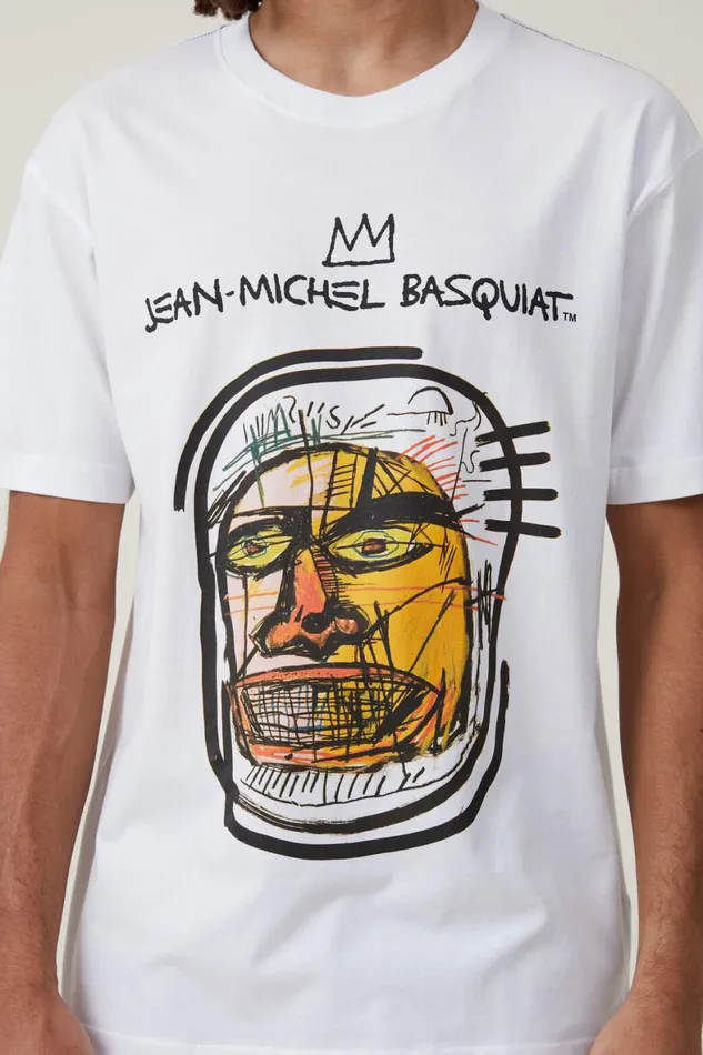 Men Graphic TShirts Cotton On Basquiat Loose Fit TShirt Lcn Bsq Whitealert