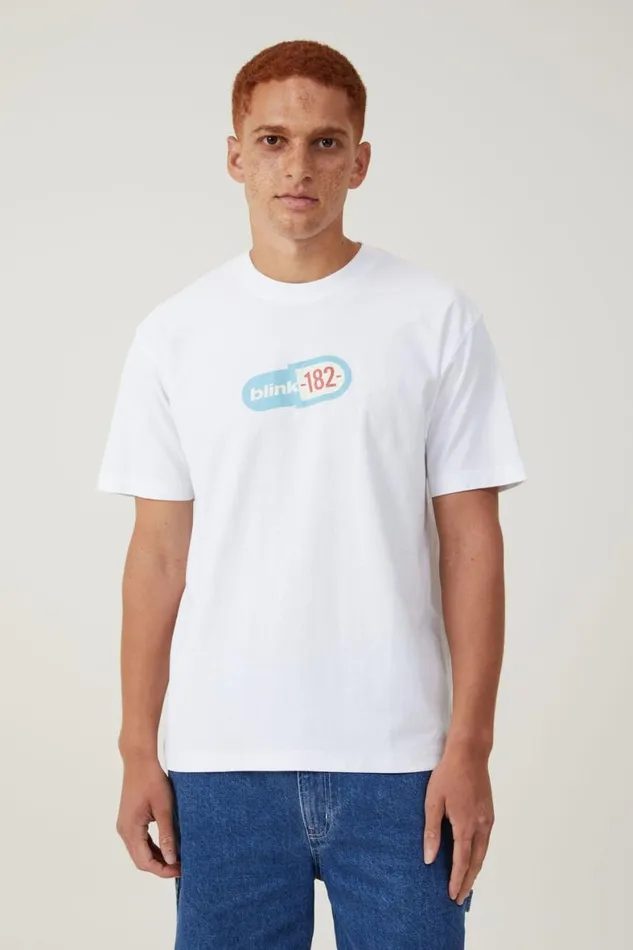 Men Graphic TShirts Cotton On Blink 182 Loose Fit TShirt Lcn Mt Whitepill Logo
