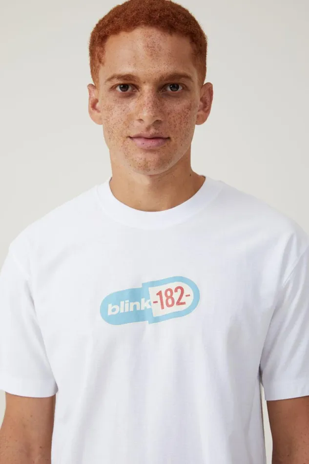 Men Graphic TShirts Cotton On Blink 182 Loose Fit TShirt Lcn Mt Whitepill Logo