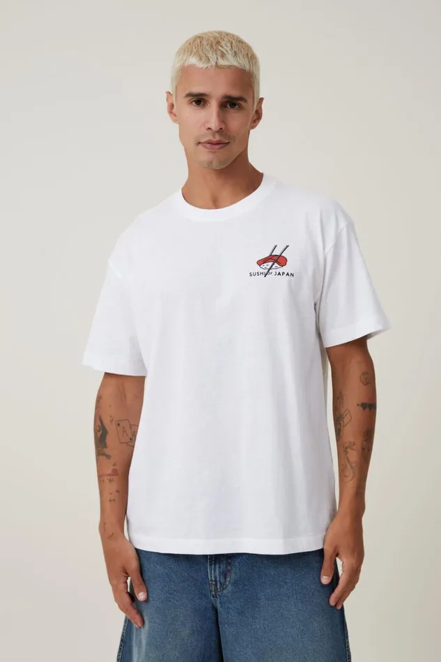 Men Graphic TShirts Cotton On Loose Fit Art TShirt White Sushi Of Japan