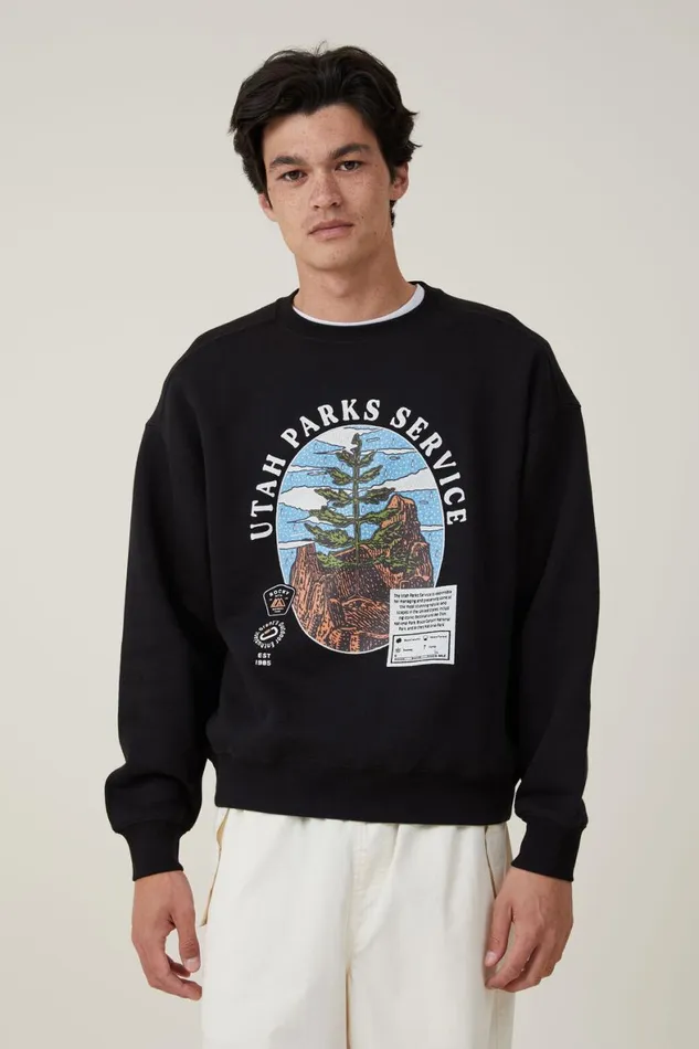 Men Graphic TShirts Cotton On Oversized Graphic Sweater Black Landcapes