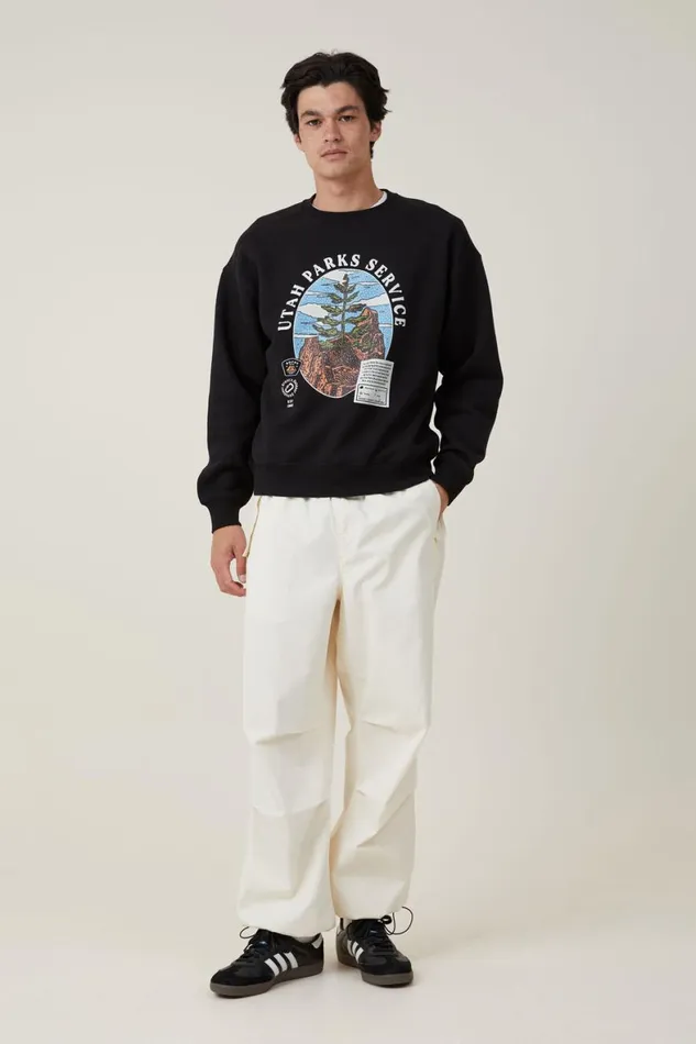 Men Graphic TShirts Cotton On Oversized Graphic Sweater Black Landcapes