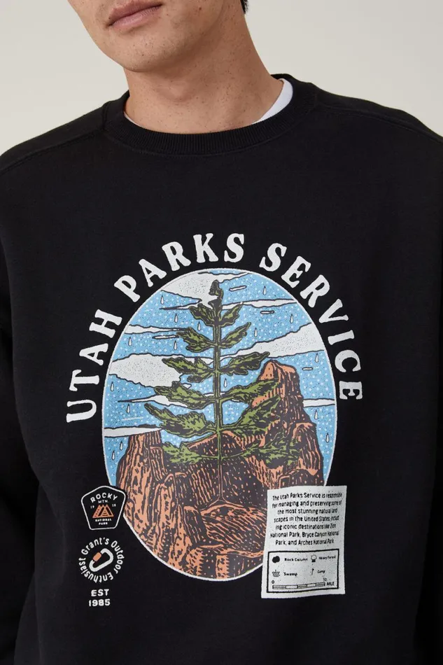 Men Graphic TShirts Cotton On Oversized Graphic Sweater Black Landcapes