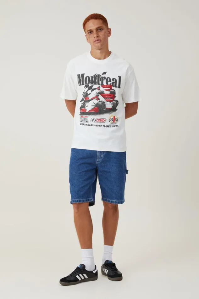 Men Graphic TShirts Cotton On Pit Stop Loose Fit TShirt Vintage White Grand Prix
