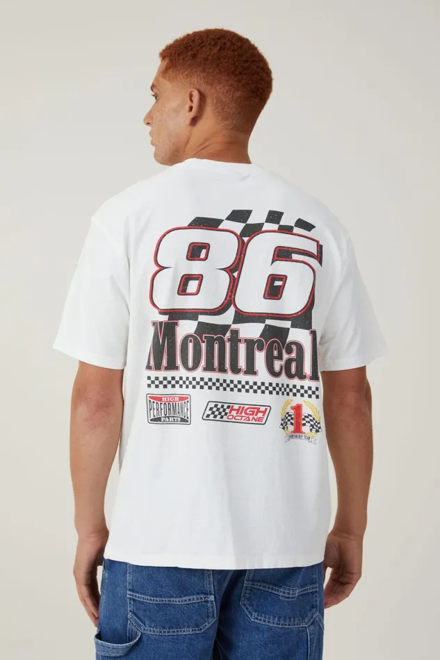 Men Graphic TShirts Cotton On Pit Stop Loose Fit TShirt Vintage White Grand Prix