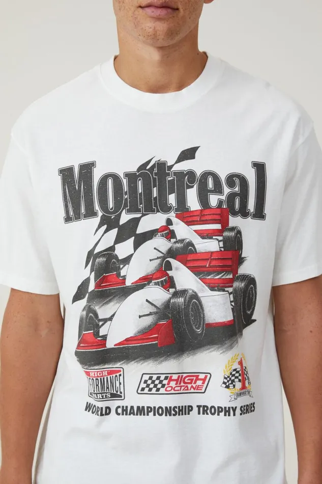 Men Graphic TShirts Cotton On Pit Stop Loose Fit TShirt Vintage White Grand Prix