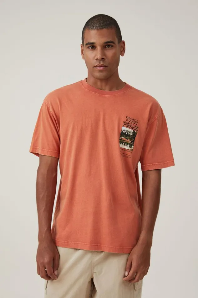 Men Graphic TShirts Cotton On Premium Loose Fit Art TShirt Burnt Jaffatwin Peaks
