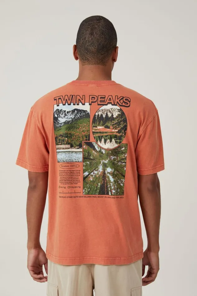 Men Graphic TShirts Cotton On Premium Loose Fit Art TShirt Burnt Jaffatwin Peaks