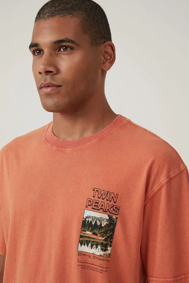 Men Graphic TShirts Cotton On Premium Loose Fit Art TShirt Burnt Jaffatwin Peaks