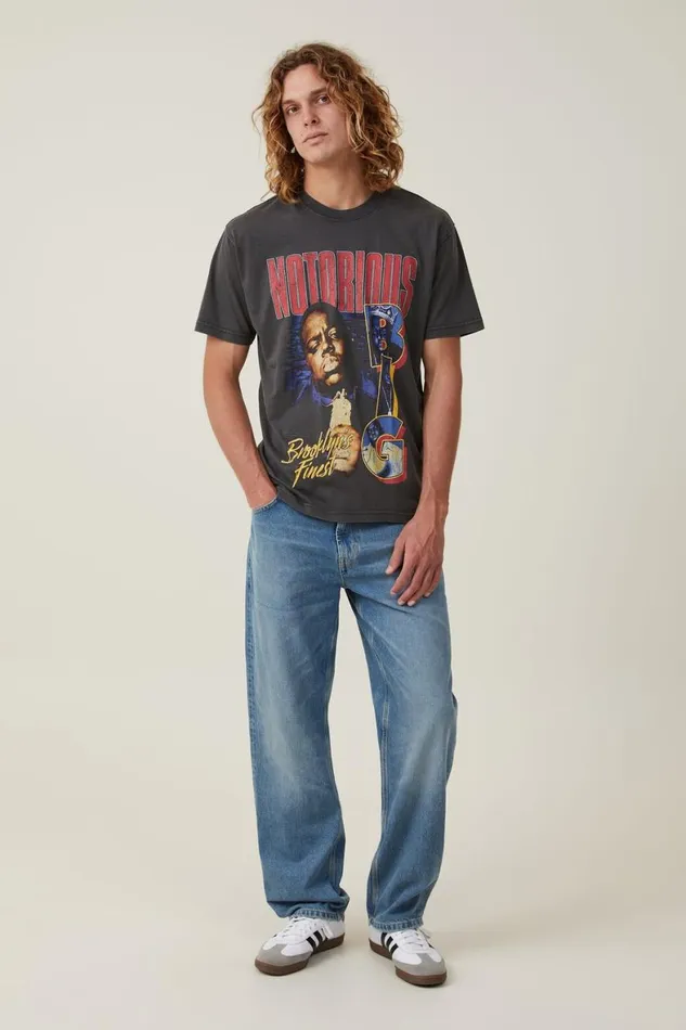 Men Graphic TShirts Cotton On Premium Loose Fit Music TShirt Lcn Mt Washed Blackbiggienotorious