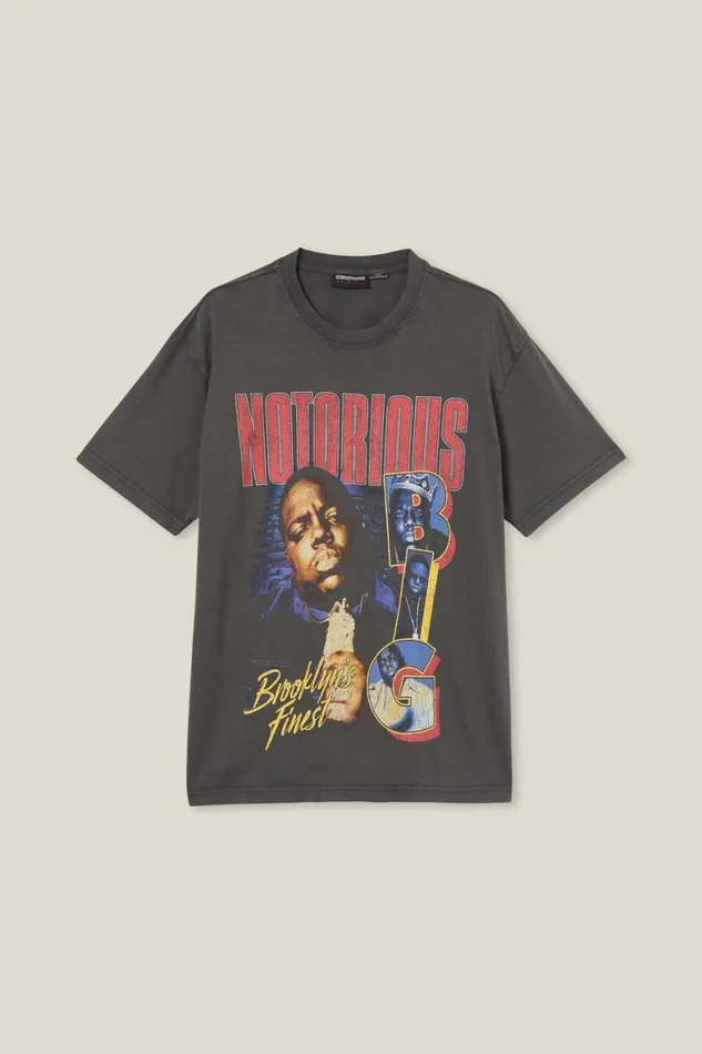 Men Graphic TShirts Cotton On Premium Loose Fit Music TShirt Lcn Mt Washed Blackbiggienotorious