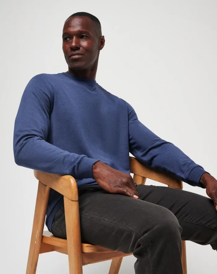 Men Hoodies and Sweatshirts TravisMathew AMENITIES CREW Heather Blue Nights
