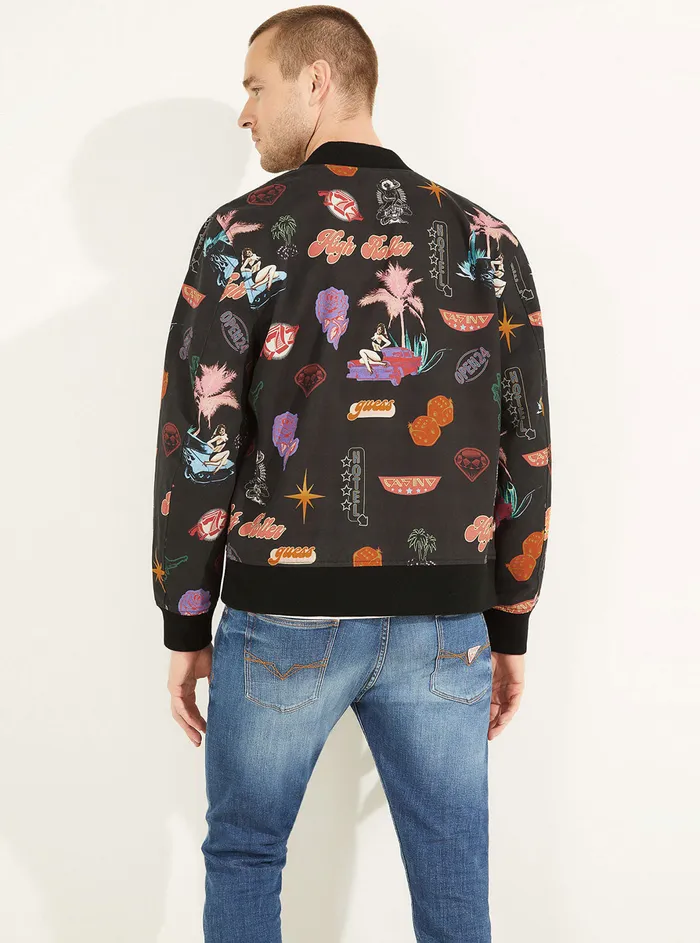 Men Jackets GUESS Black Road Trippin Bomber Jacket Men Jackets GUESS Black Road Trippin Bomber Jacket