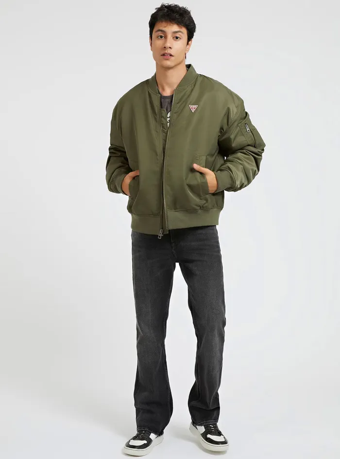 Men Jackets GUESS Green Ace Satin Queen Bomber Jacket Men Jackets GUESS Green Ace Satin Queen Bomber Jacket