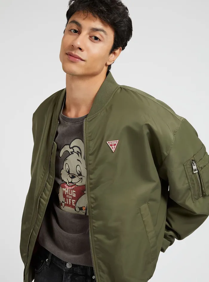 Men Jackets GUESS Green Ace Satin Queen Bomber Jacket Men Jackets GUESS Green Ace Satin Queen Bomber Jacket