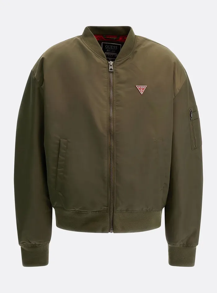 Men Jackets GUESS Green Ace Satin Queen Bomber Jacket Men Jackets GUESS Green Ace Satin Queen Bomber Jacket