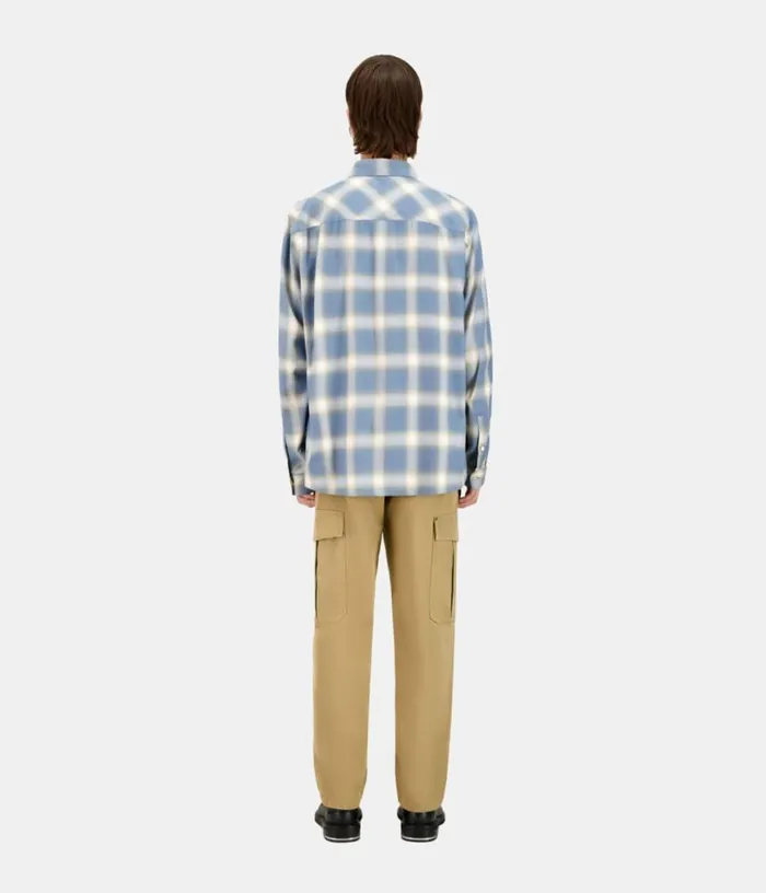 Men Light Blue And Gray Checked Long Sleeve Shirt THE KOOPLES Shirts