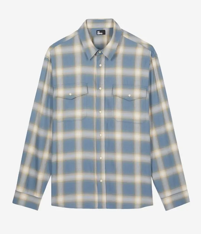 Men Light Blue And Gray Checked Long Sleeve Shirt THE KOOPLES Shirts