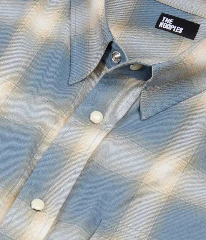 Men Light Blue And Gray Checked Long Sleeve Shirt THE KOOPLES Shirts
