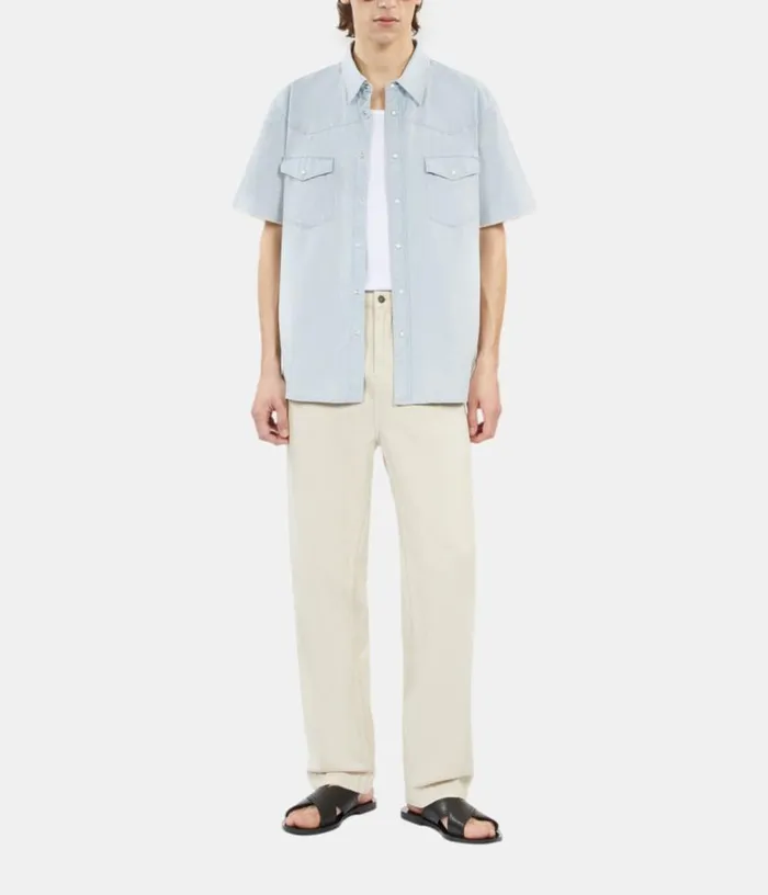 Men Light Blue Short Sleeve Denim Shirt THE KOOPLES Shirts