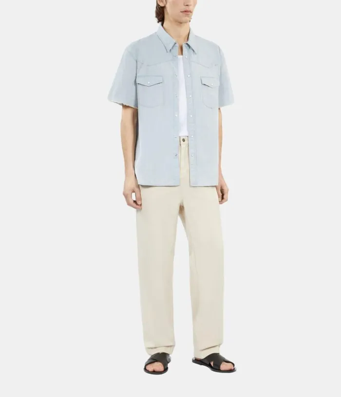 Men Light Blue Short Sleeve Denim Shirt THE KOOPLES Shirts