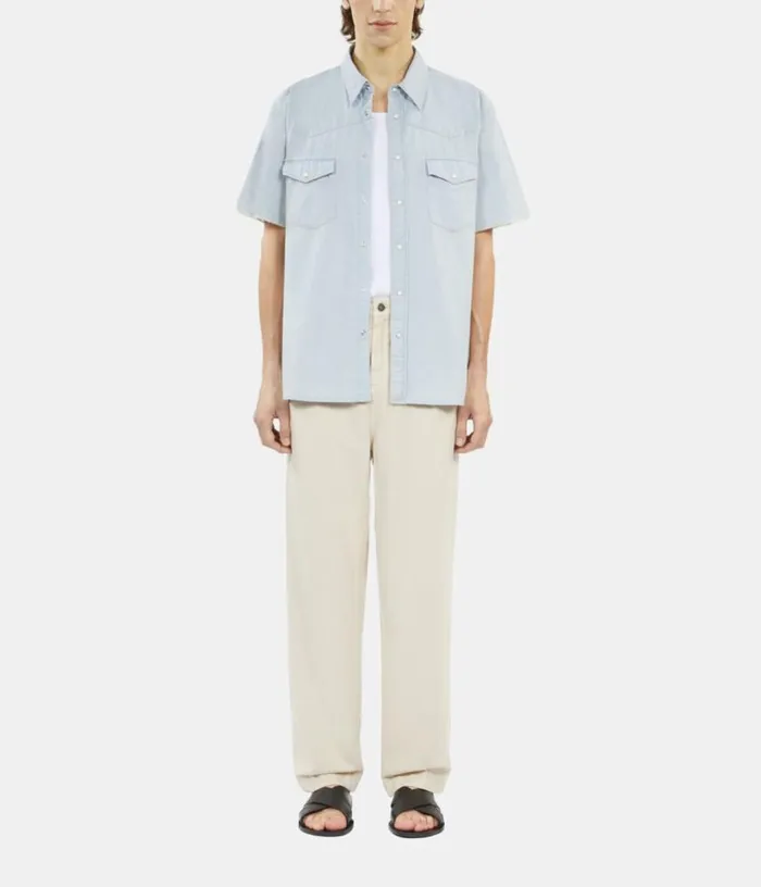 Men Light Blue Short Sleeve Denim Shirt THE KOOPLES Shirts