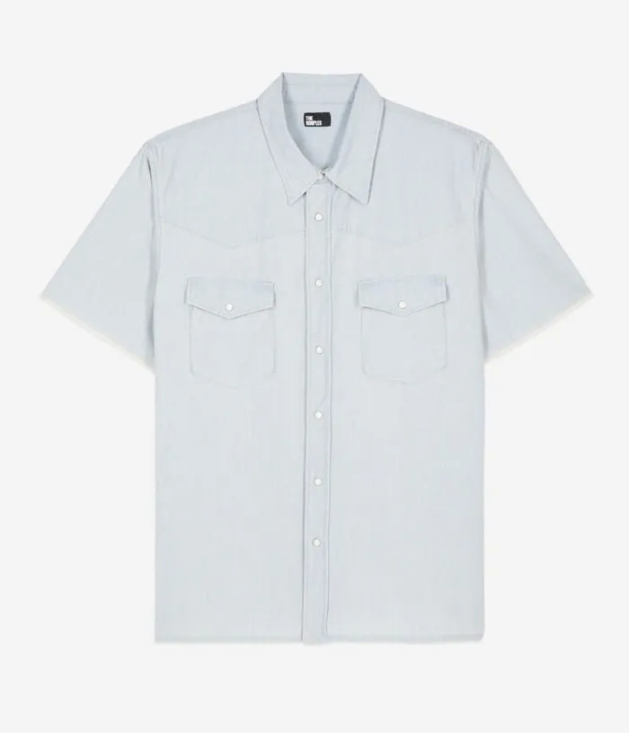 Men Light Blue Short Sleeve Denim Shirt THE KOOPLES Shirts