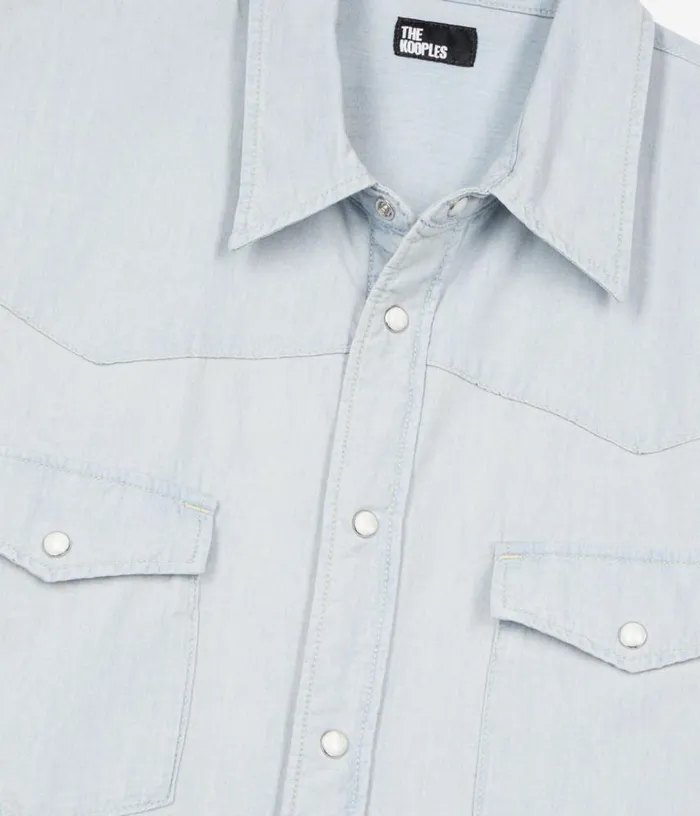 Men Light Blue Short Sleeve Denim Shirt THE KOOPLES Shirts