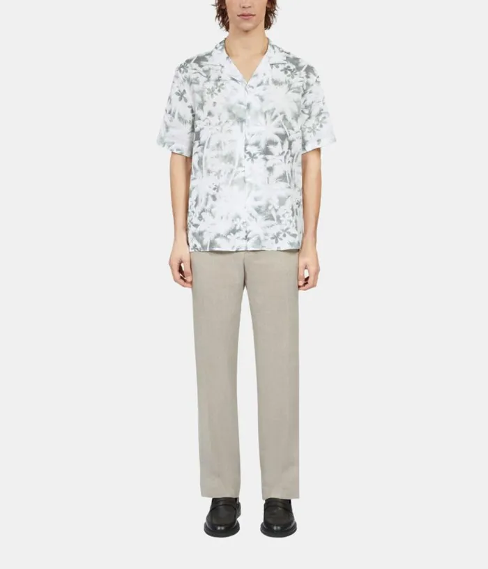 Men Light Green Palm Tree Print Short Sleeve Shirt THE KOOPLES Shirts