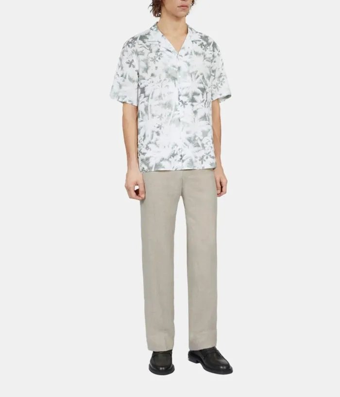 Men Light Green Palm Tree Print Short Sleeve Shirt THE KOOPLES Shirts