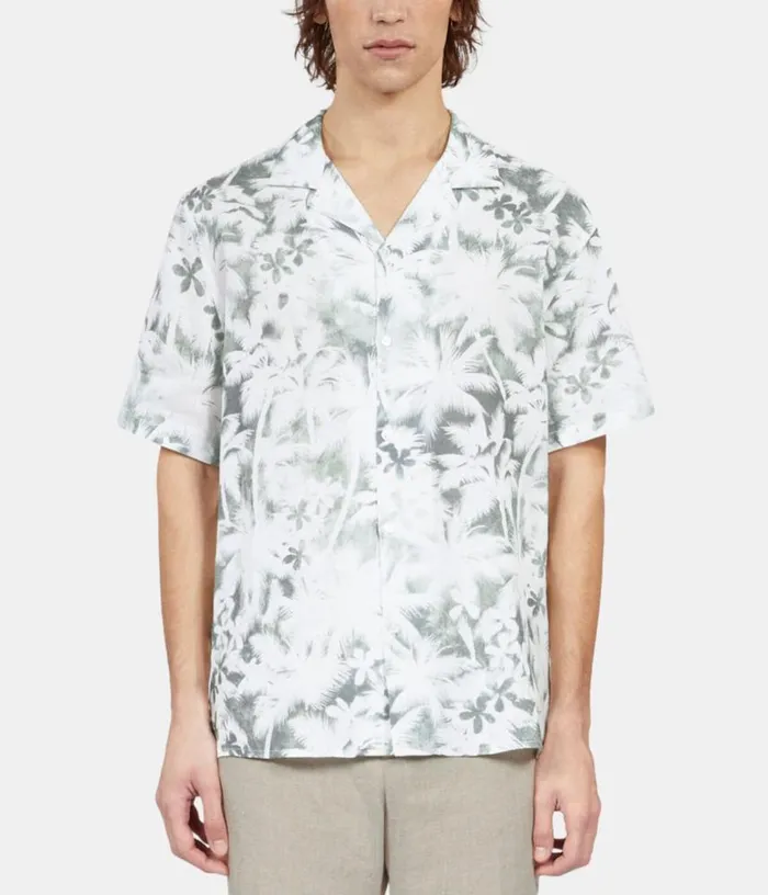 Men Light Green Palm Tree Print Short Sleeve Shirt THE KOOPLES Shirts
