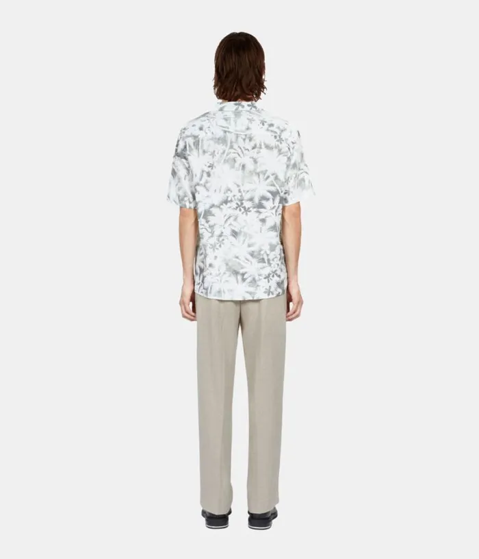 Men Light Green Palm Tree Print Short Sleeve Shirt THE KOOPLES Shirts