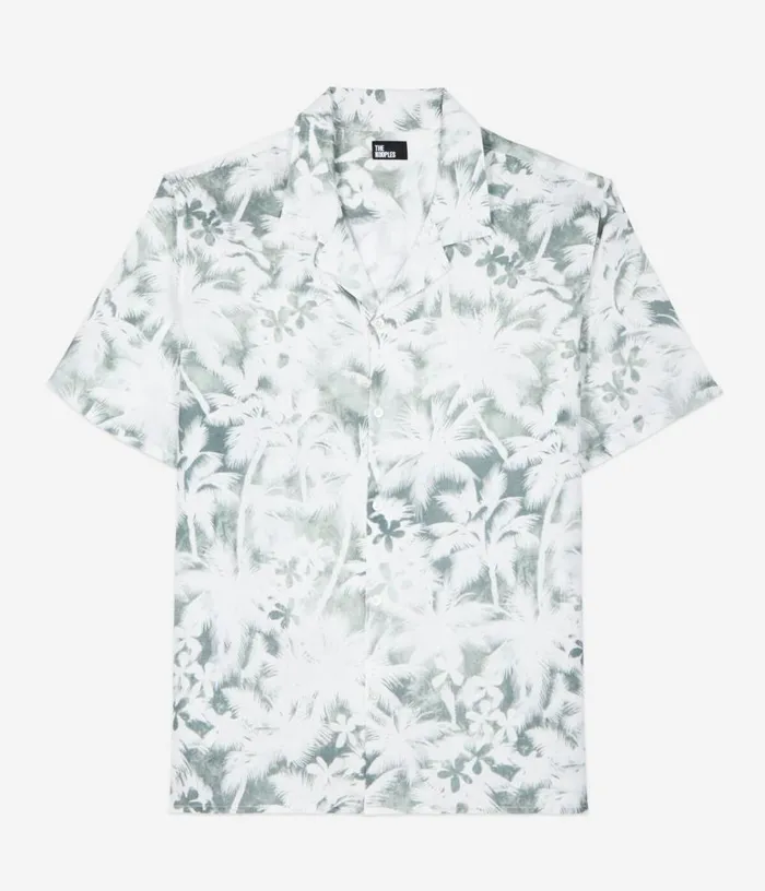Men Light Green Palm Tree Print Short Sleeve Shirt THE KOOPLES Shirts