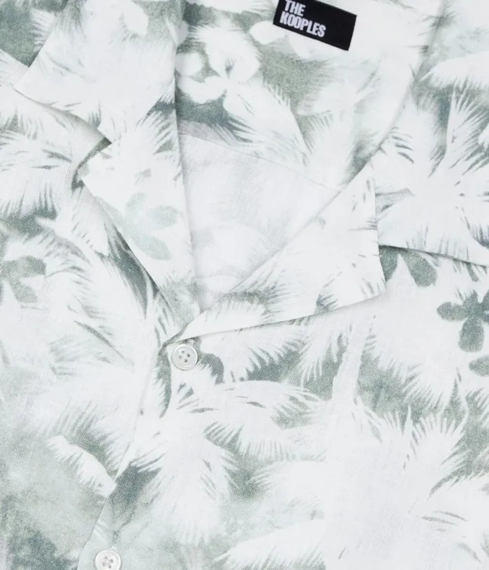 Men Light Green Palm Tree Print Short Sleeve Shirt THE KOOPLES Shirts