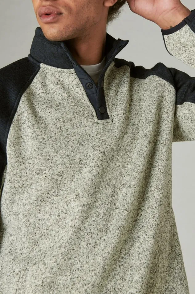 Men Lucky Brand Activewear Los Feliz Fleece Color Block Mock Neck Blue Multi