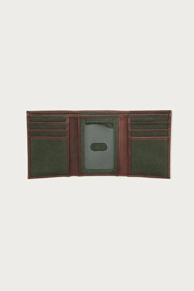 Men Lucky Brand Bags and Wallets Canvas With Leather Trim Trifold Wallet Light Green