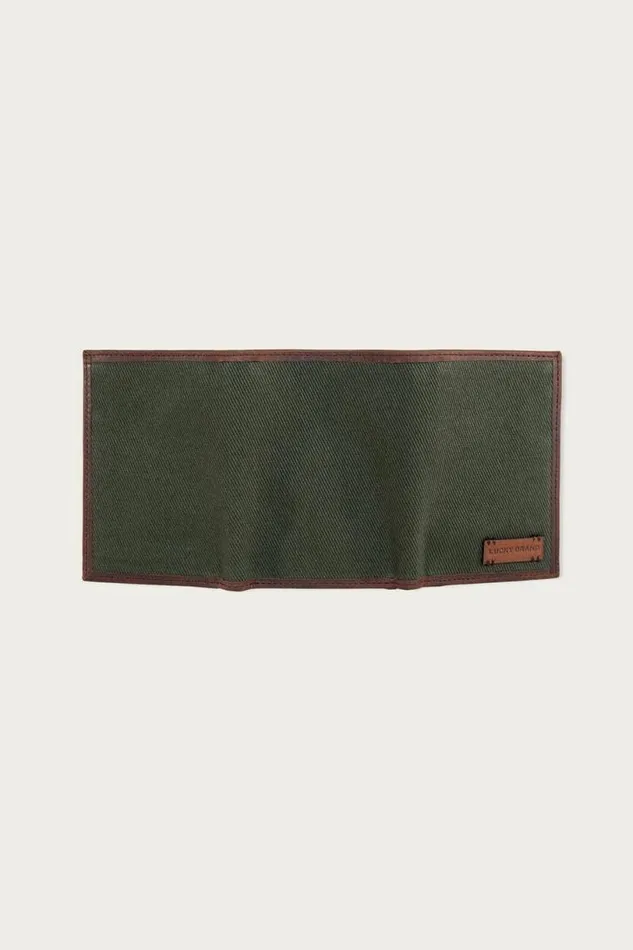 Men Lucky Brand Bags and Wallets Canvas With Leather Trim Trifold Wallet Light Green