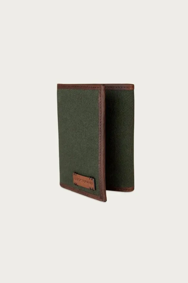 Men Lucky Brand Bags and Wallets Canvas With Leather Trim Trifold Wallet Light Green