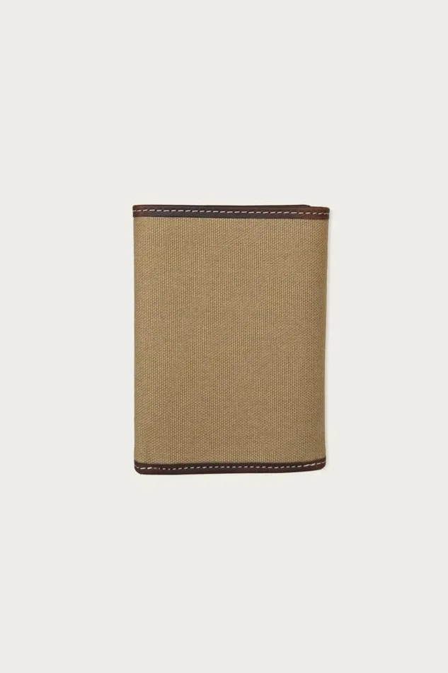 Men Lucky Brand Bags and Wallets Canvas With Leather Trim Trifold Wallet Natural