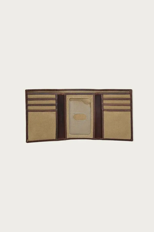 Men Lucky Brand Bags and Wallets Canvas With Leather Trim Trifold Wallet Natural