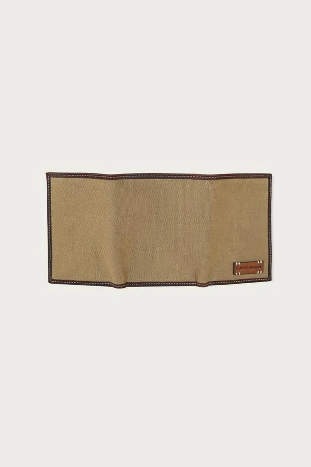 Men Lucky Brand Bags and Wallets Canvas With Leather Trim Trifold Wallet Natural
