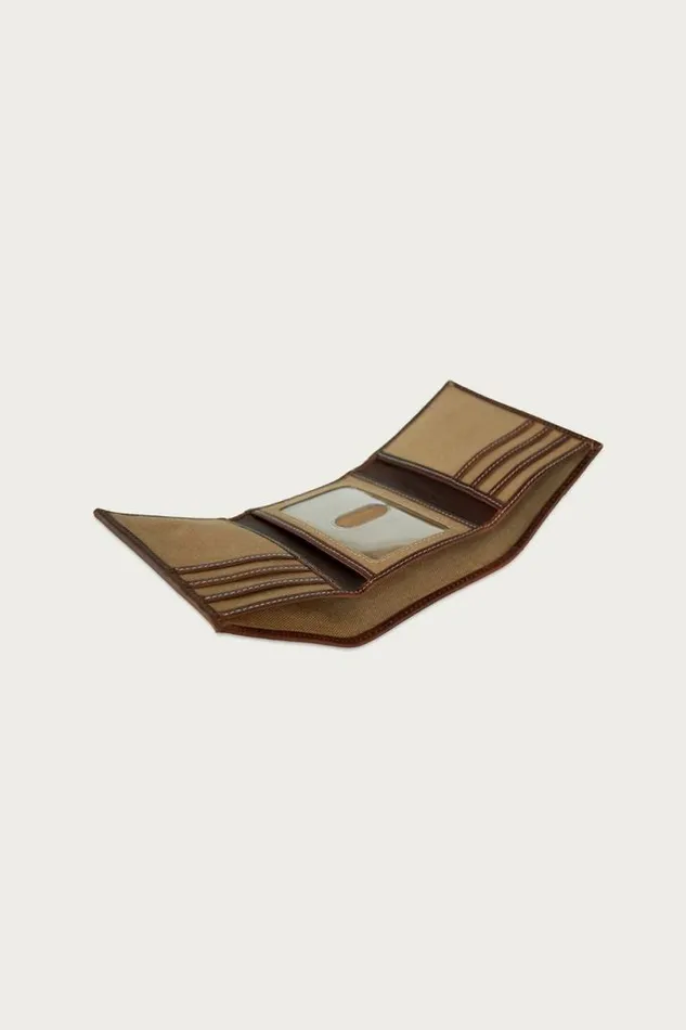 Men Lucky Brand Bags and Wallets Canvas With Leather Trim Trifold Wallet Natural