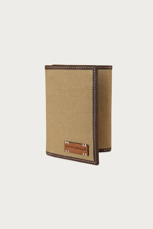 Men Lucky Brand Bags and Wallets Canvas With Leather Trim Trifold Wallet Natural