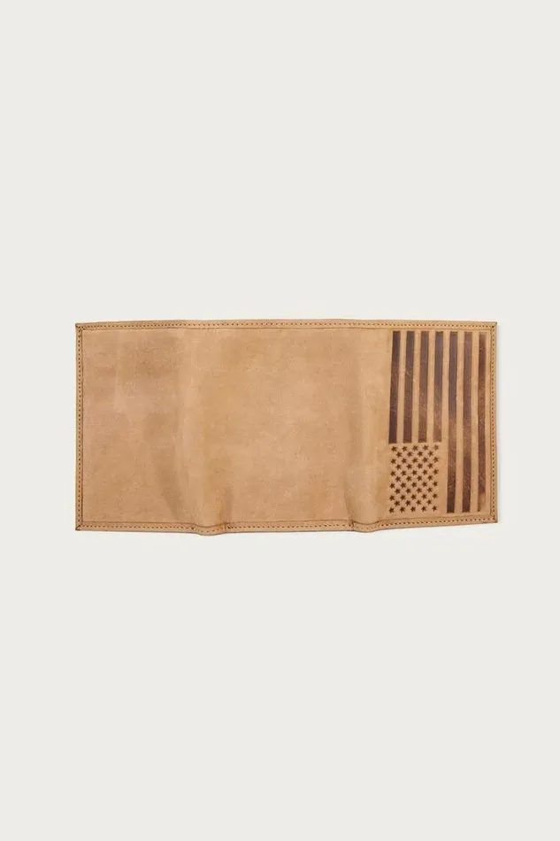 Men Lucky Brand Bags and Wallets Flag Embossed Leather Trifold Wallet Medium Brown